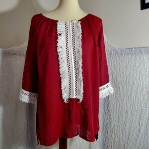 Indigo Soul NWT  Boho Fringed Red Top Top Size M